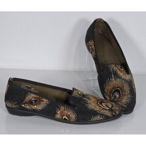Aerosoles Women 10 Betunia Loafer Peacock Feather Slip On Canvas Flat Shoes Luxe